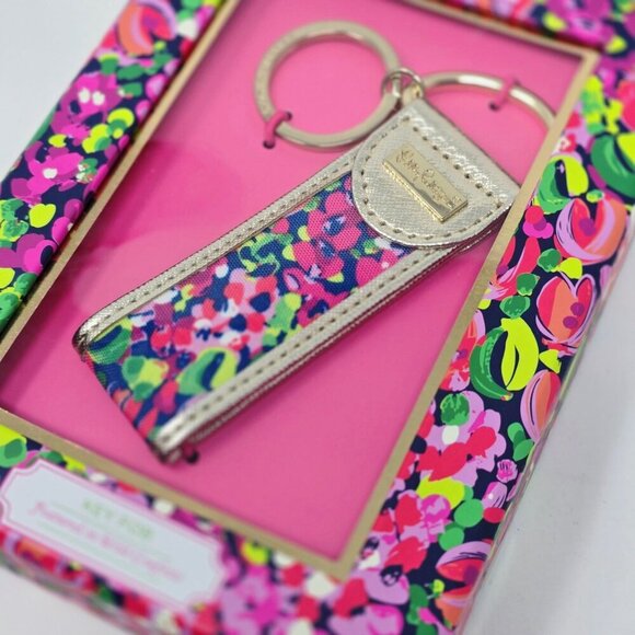 Lilly Pulitzer ✦ Wild Confetti Key Fob ✦ Gold Leatherette Accents Vibrant Print - Picture 4 of 5